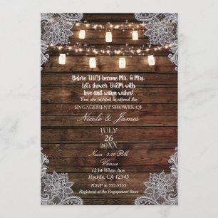 Rustic Barn Wood & Mason Jars Engagement Shower Invitation