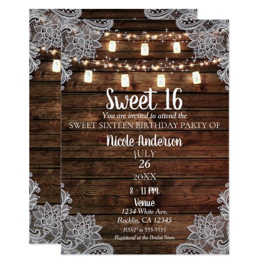 Rustic Barn Wood Mason Jars Sweet 16 Party Invitation Zazzle Co Uk