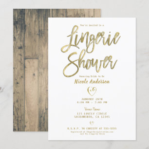 Rustic Barn Wood Modern Gold Lingerie Shower Invitation