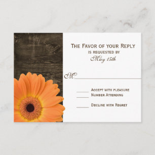 Rustic Barn Wood Orange Daisy Wedding RSVP Cards