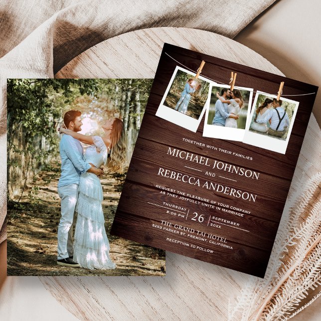 Rustic Barn Wood Photo Budget Wedding Invitation (Creator Uploaded)