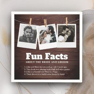 Rustic Barn Wood Photo Collage Fun Facts Wedding  Napkin