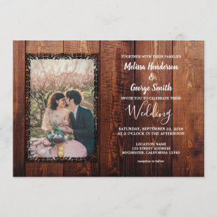 Rustic barn wood photo country Wedding Invitation