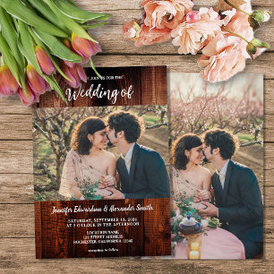 Rustic barn wood photo country wedding invitation