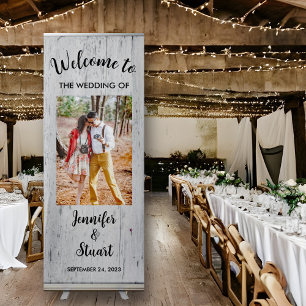 Rustic barn wood photo country wedding retractable banner