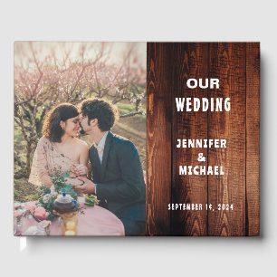 Rustic barn wood photo rural country Wedding Guest Book