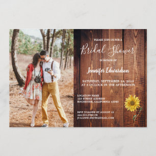 Rustic barn wood photo sunflower country invitation