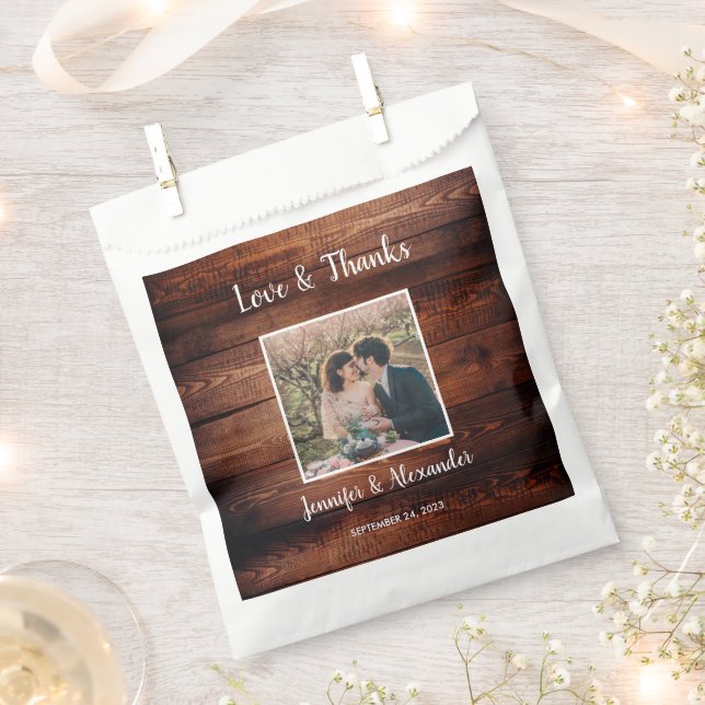 Rustic barn wood photo Wedding Love Thanks Favour Bags (Clipped)