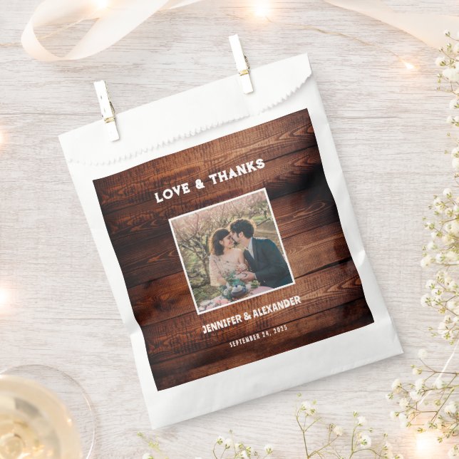 Rustic barn wood photo Wedding Love Thanks Favour Bags (Clipped)