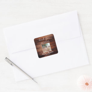 Rustic barn wood photo Wedding Thank you Square Sticker