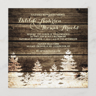Rustic Barn Wood Pine Trees Winter Wedding Invite
