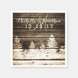 Rustic Barn Wood Pine Trees Winter Wedding Napkin