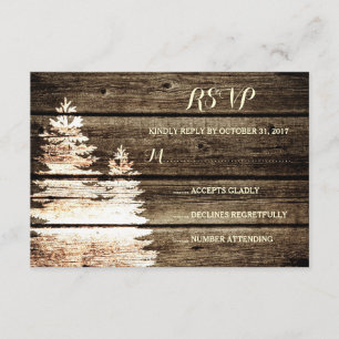 Rustic Barn Wood Pine Trees Winter Wedding RSVP Card