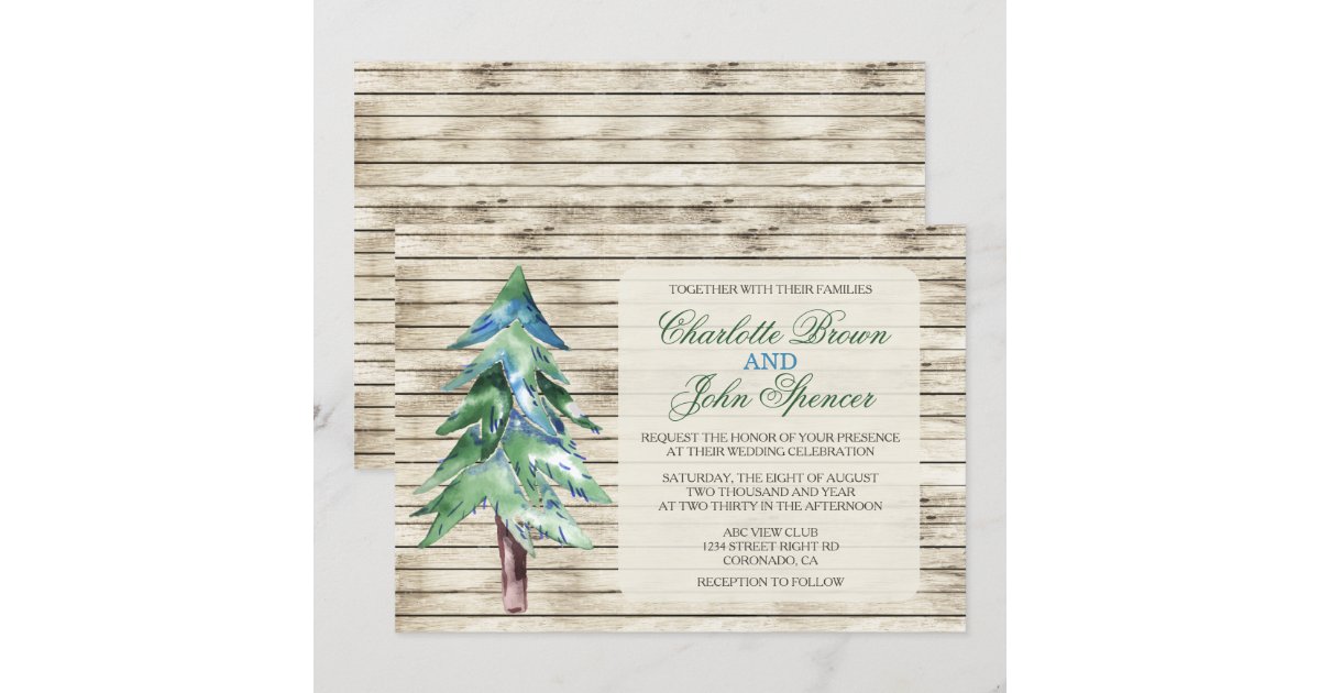 Rustic Barn Wood Pine Wedding Invitation | Zazzle