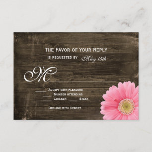 Rustic Barn Wood Pink Daisy Wedding RSVP Cards
