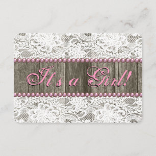 Rustic Barn Wood Pink Pearls and Lace Baby Shower Invitation