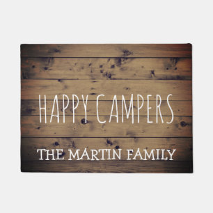 Rustic Barn Wood Plank Personalised   Happy Camper Doormat