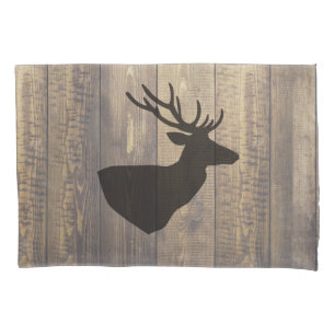 Rustic Barn Wood Planks & Grey Deer Silhouette Pillowcase