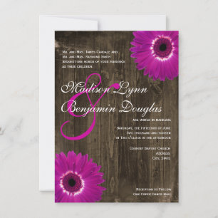 Rustic Barn Wood Purple Daisy Wedding Invitations