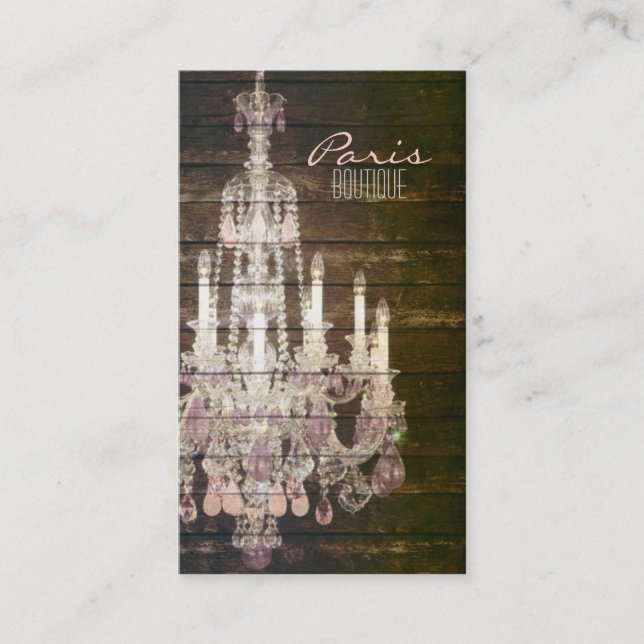 Rustic Barn Wood purple french chandelier Business Card (Front)