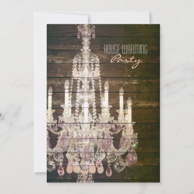 Rustic Barn Wood purple french chandelier Invitation (Front)