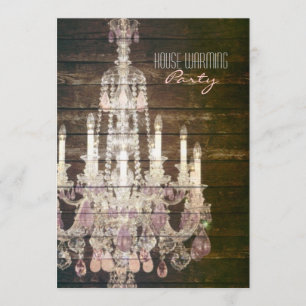 Rustic Barn Wood purple french chandelier Invitation