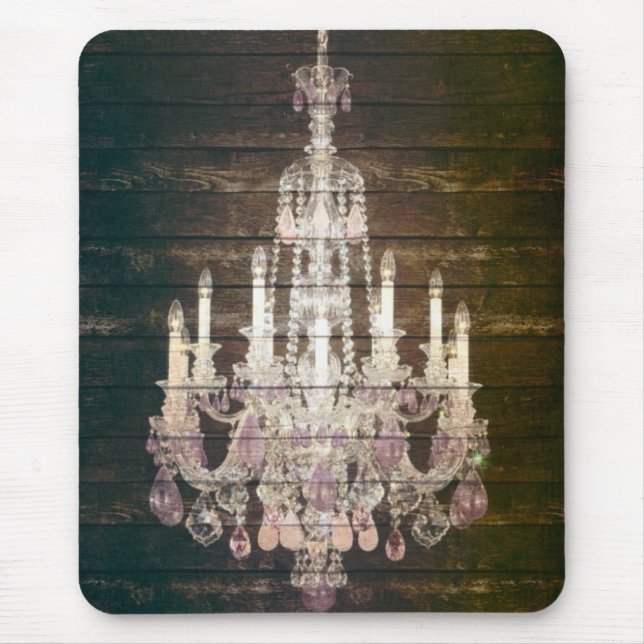 Rustic Barn Wood purple french chandelier Mouse Mat (Front)