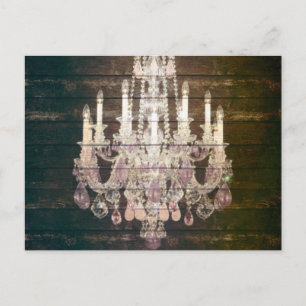 Rustic Barn Wood purple french chandelier Postcard