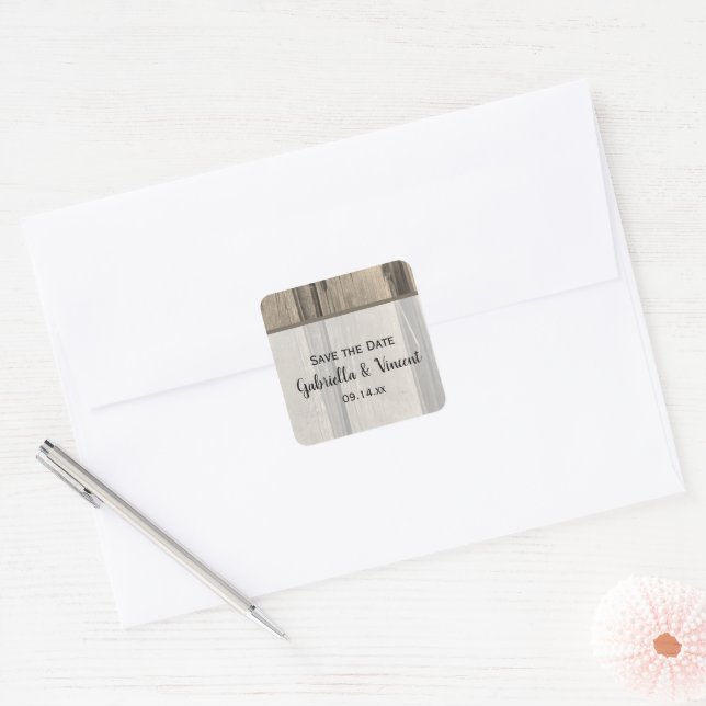 Rustic Barn Wood Ranch Wedding Save the Date Square Sticker (Envelope)