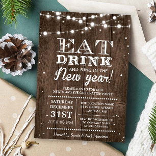 Rustic Barn Wood   Ring in the New Years Eve Party Invitation