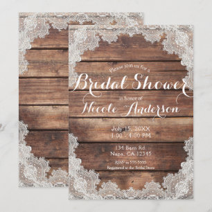 Rustic Barn Wood Romantic Lace Bridal Shower Invitation