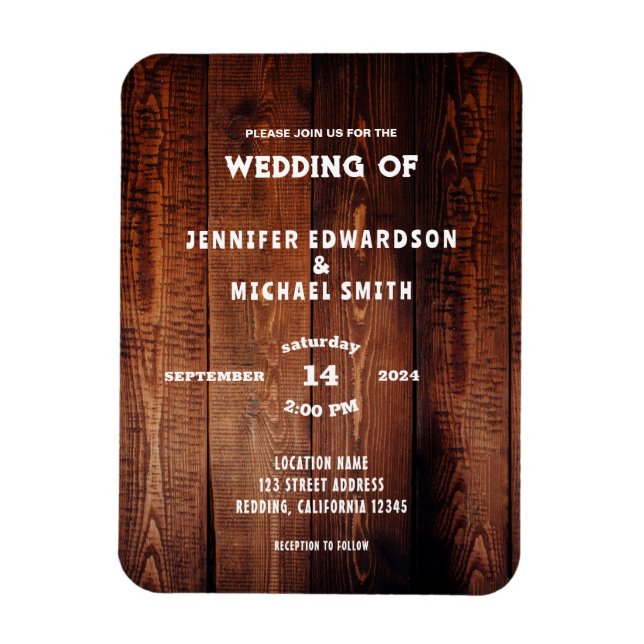 Rustic barn wood rural country wedding invitation magnet (Vertical)