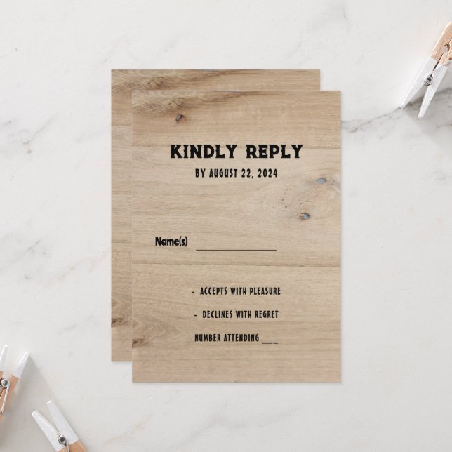 Rustic barn wood rural country wedding RSVP Invitation (Front/Back In Situ)