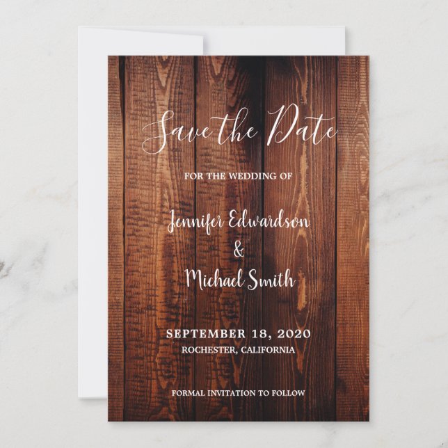 Rustic barn wood script country Save the Date Invitation (Front)