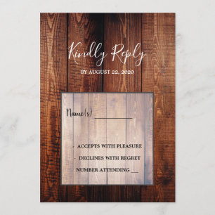 Rustic barn wood script country wedding RSVP Invitation