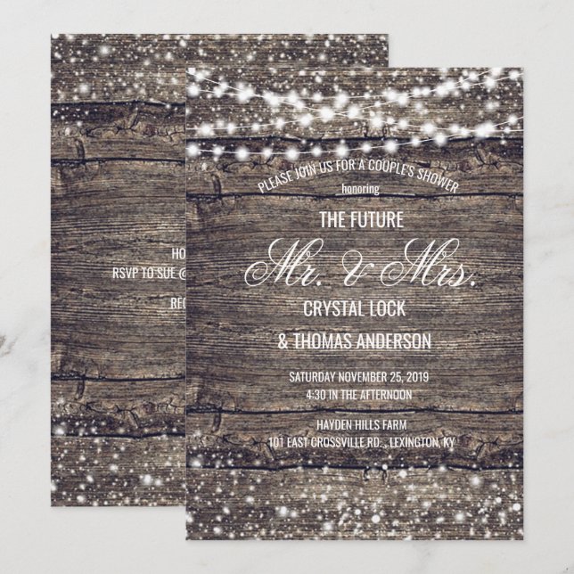 Rustic Barn Wood Snowflakes Winter Couple's Shower Invitation (Front/Back)