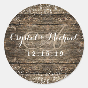 Rustic Barn Wood Snowflakes Winter Wedding Classic Round Sticker
