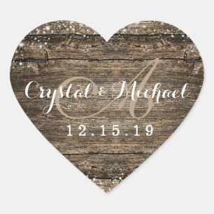 Rustic Barn Wood Snowflakes Winter Wedding Heart Sticker