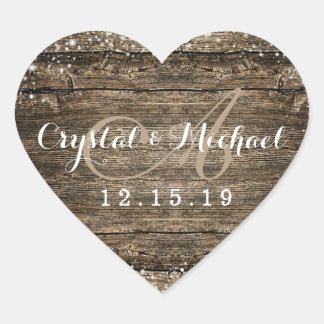 Rustic Barn Wood Snowflakes Winter Wedding Heart Sticker