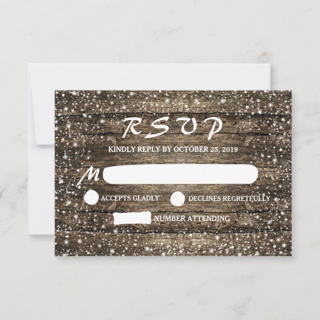 Rustic Barn Wood Snowflakes Winter Wedding RSVP (Front)