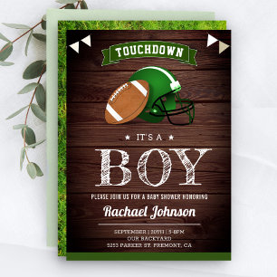 Rustic Barn Wood Sports Boy Football Baby Shower Invitation