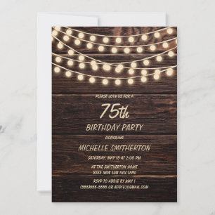 Rustic Barn Wood String Lights 75th Birthday Invitation