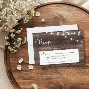 Rustic Barn Wood String Lights RSVP Card