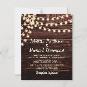 Rustic Barn Wood String Lights Wedding Invitation