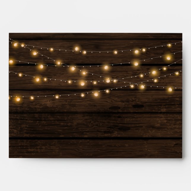 Rustic Barn Wood String lights wedding invitations Envelope (Front)
