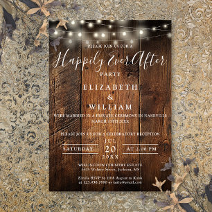 Rustic Barn Wood String Lights Wedding Reception Invitation