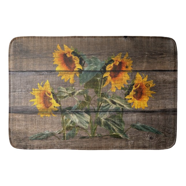 Rustic Barn Wood Sunflower Bath Mat (Front)
