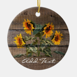 Rustic Barn Wood Sunflower Ceramic Tree Decoration