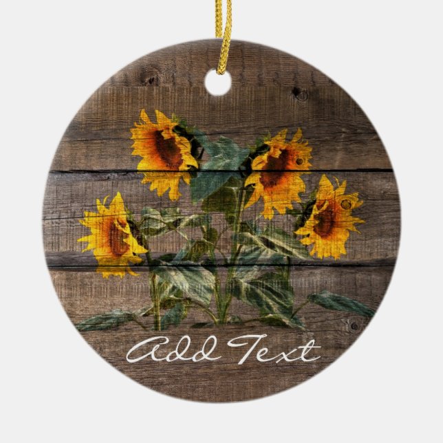 Rustic Barn Wood Sunflower Ceramic Tree Decoration (Front)
