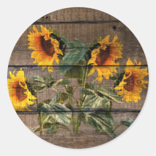 Rustic Barn Wood Sunflower Classic Round Sticker
